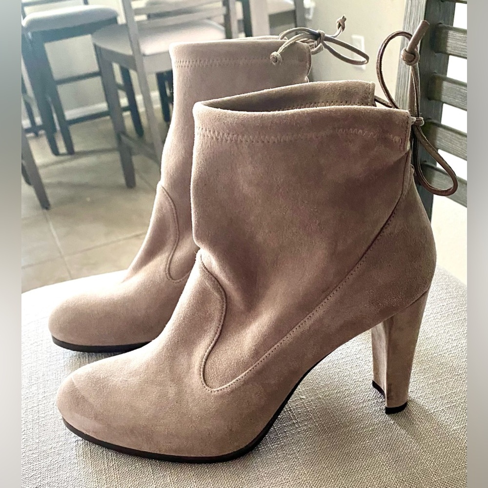 Stuart Weitzman Glove Tie-Back Suede Ankle Boot